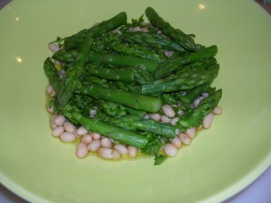 cooked asparagus in a plate